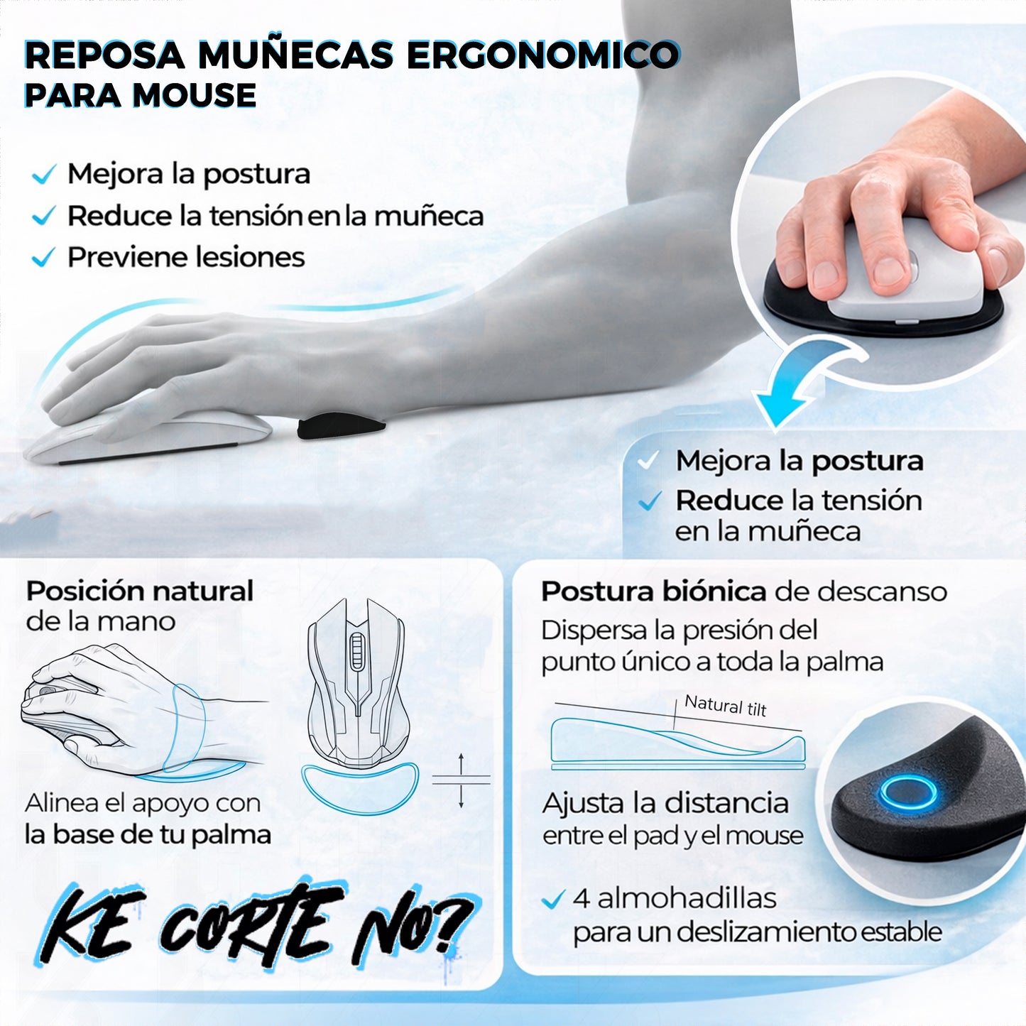 Reposa Muñecas Ergonómico Para Mouse Silicona Palm Pad